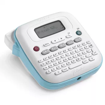 Impressora de etiquetas Brother PT-N20 – transferência térmica, 180×180 DPI, largura máx. 12 mm, velocidade de impressão 12 mm/s, LCD, branco/azul
