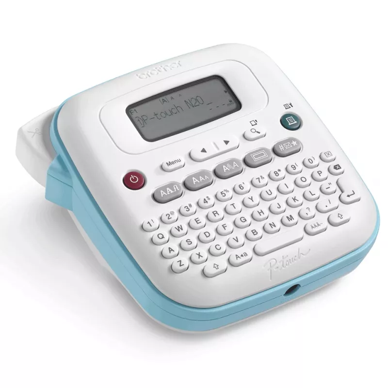 Impressora de etiquetas Brother PT-N20 – transferência térmica, 180×180 DPI, largura máx. 12 mm, velocidade de impressão 12 mm/s, LCD, branco/azul