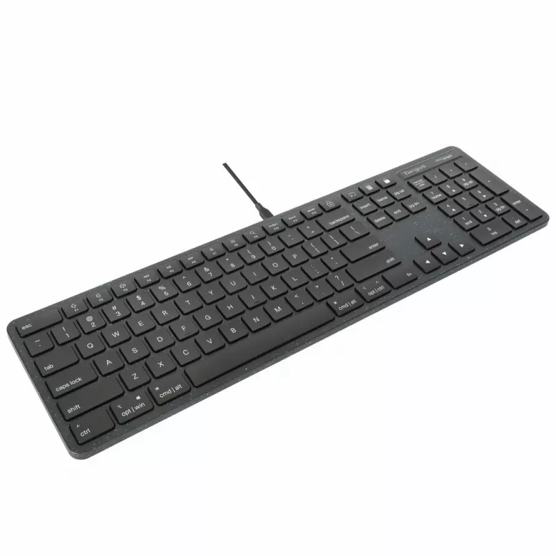 Targus EcoSmart AKB874NO teclado com fio de tamanho normal, USB, QWERTY nórdico, antimicrobiano, preto