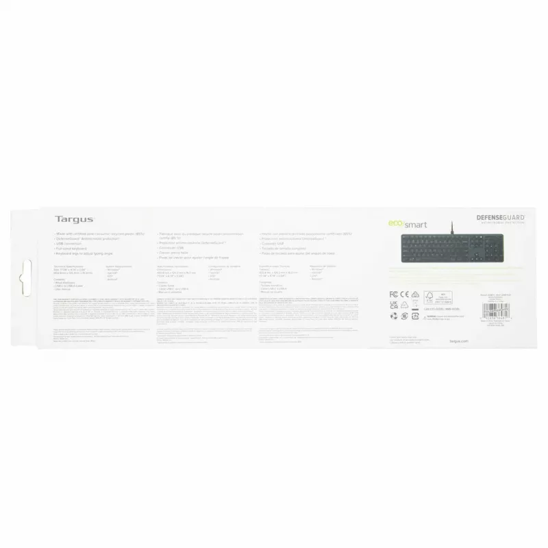 Targus EcoSmart AKB874NO teclado com fio de tamanho normal, USB, QWERTY nórdico, antimicrobiano, preto