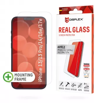 Película de proteção de ecrã Displex (10H) para Apple iPhone iPhone 13/13 Pro/14/16e/17e, moldura de montagem Eco, resistente a riscos