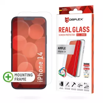 Proteção de ecrã Displex (10H) + capa para Apple iPhone 14, moldura de montagem Eco, + capa, vidro temperado, película protetora resistente a riscos