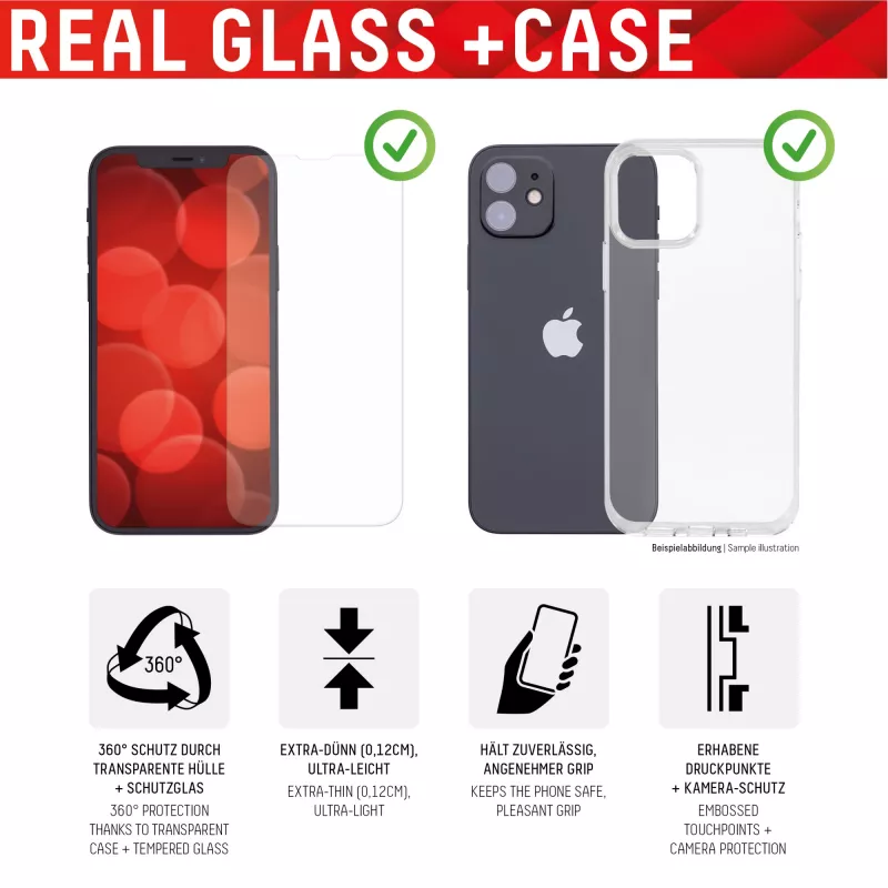 Proteção de ecrã Displex (10H) + capa para Apple iPhone 14, moldura de montagem Eco, + capa, vidro temperado, película protetora resistente a riscos
