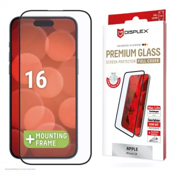 Película de proteção de ecrã Displex Premium (Full Cover, 10H) para Apple iPhone 16, moldura de montagem Eco, Full Cover