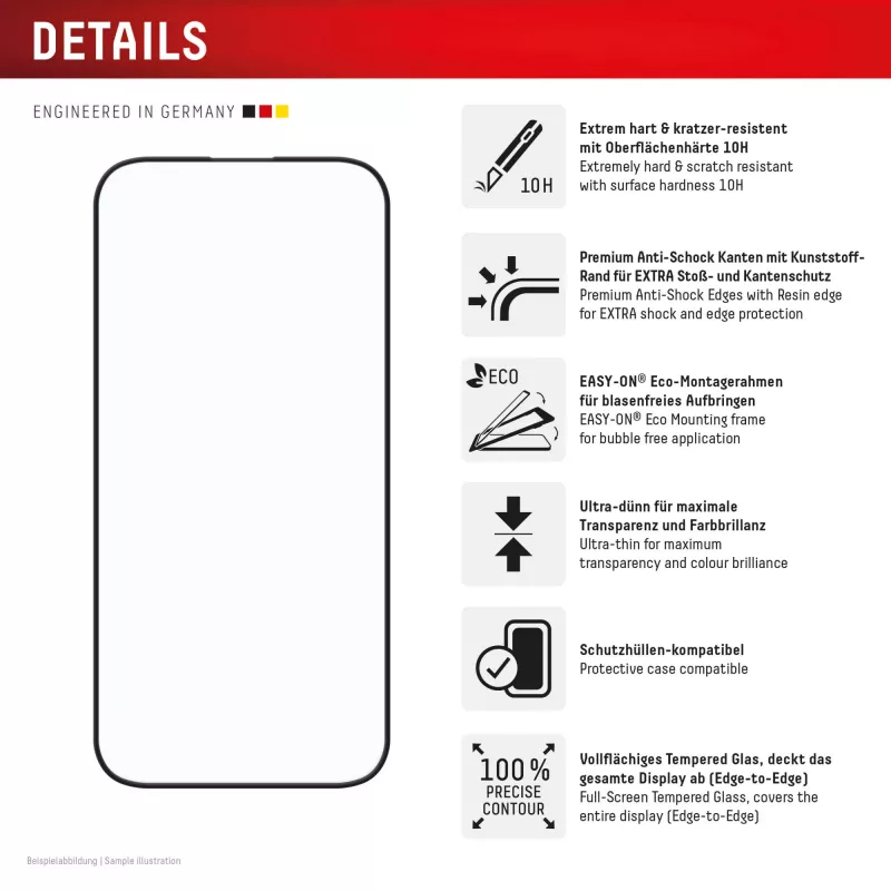 Película de proteção de ecrã Displex Premium (Full Cover, 10H) para Apple iPhone 16, moldura de montagem Eco, Full Cover
