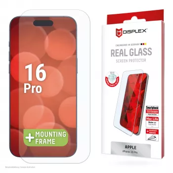Proteção de ecrã Displex (10H) para Apple iPhone 16 Pro, moldura de montagem Eco, resistente a riscos
