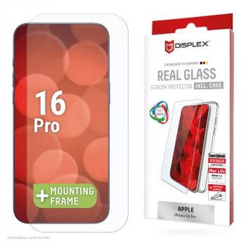 Proteção de ecrã Displex + capa para Apple iPhone 16 Pro, moldura de montagem Eco, resistente a riscos