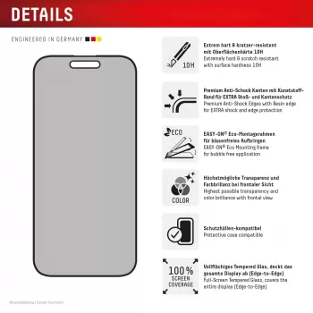 Película de proteção de ecrã com filtro de privacidade Displex (10H) para Apple iPhone 16 Plus, moldura de montagem Eco, filtro de privacidade