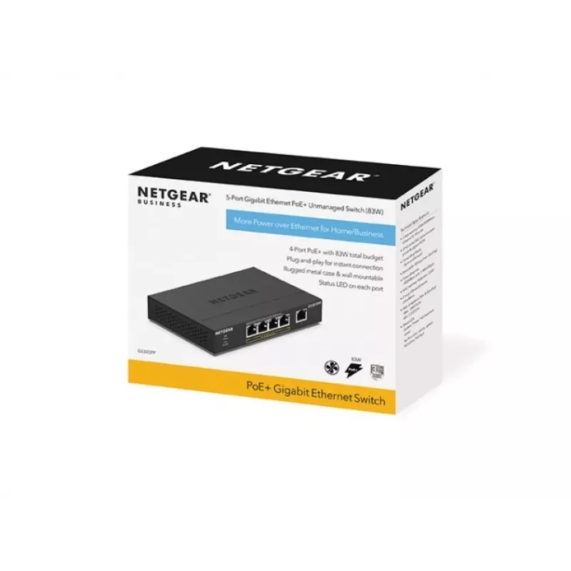 NETGEAR GS305PP Unmanaged Gigabit Ethernet (10/100/1000) Power over Ethernet (PoE) Preto