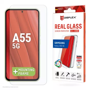 Película de proteção de ecrã Displex + capa para Samsung Galaxy A55 5G, moldura de montagem Eco, resistente a riscos