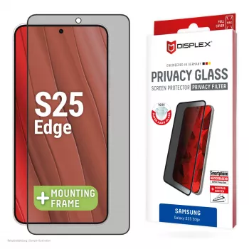 Película de proteção de ecrã com filtro de privacidade Displex (10H) para Samsung Galaxy S25 Edge, moldura de montagem Eco, filtro de privacidade