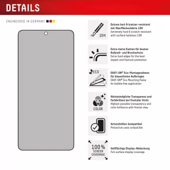 Película de proteção de ecrã com filtro de privacidade Displex (10H) para Samsung Galaxy S25 Edge, moldura de montagem Eco, filtro de privacidade