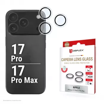 Displex vidro premium para lentes da câmara, iPhone 17 Pro/17 Pro Max, 10H, anéis individuais, DLC, transparente, Quick Mount