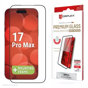 Película de proteção de ecrã Displex Premium (Full Cover, 10H) para Apple iPhone 17 Pro Max, moldura de montagem Eco, Full Cover