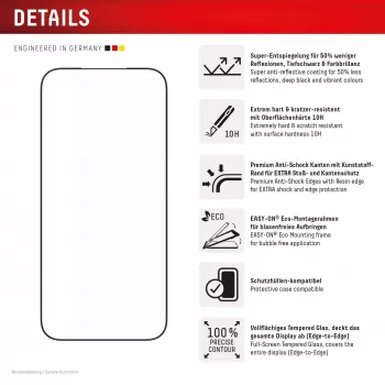 Película de proteção de ecrã Displex Premium (Full Cover, 10H) para Apple iPhone 17 Pro Max, moldura de montagem Eco, Full Cover
