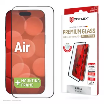 Displex película protetora premium (cobertura total, 10H) para Apple iPhone Air, moldura de montagem Eco, cobertura total