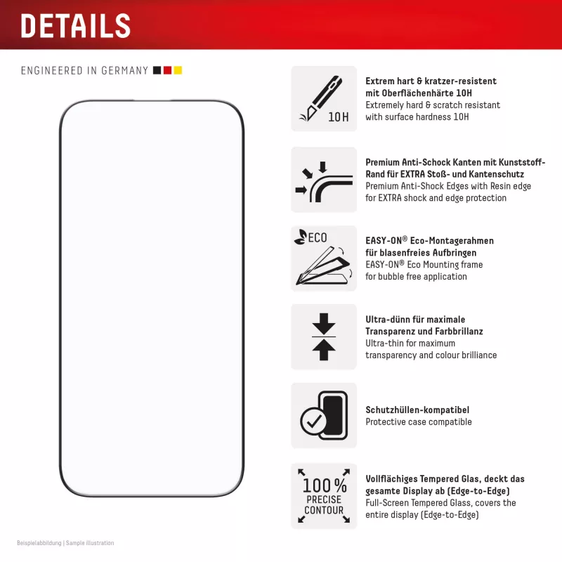 Displex película protetora premium (cobertura total, 10H) para Apple iPhone Air, moldura de montagem Eco, cobertura total