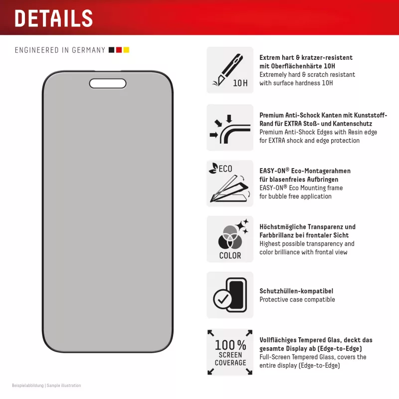 Displex protetor de ecrã de privacidade (10H) para Apple iPhone Air, moldura de montagem Eco, filtro de privacidade