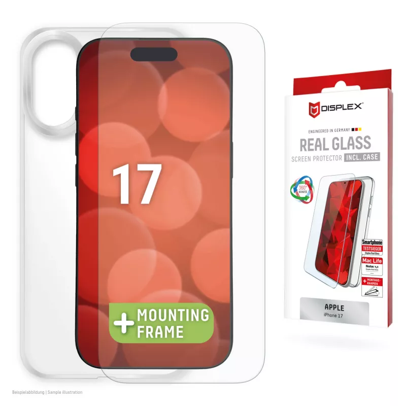 Displex película protetora de ecrã + capa para Apple iPhone 17, moldura de montagem Eco, resistente a riscos