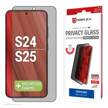 Película de proteção de ecrã Displex (10H) para Samsung Galaxy S24/S25, moldura de montagem Eco, filtro de privacidade
