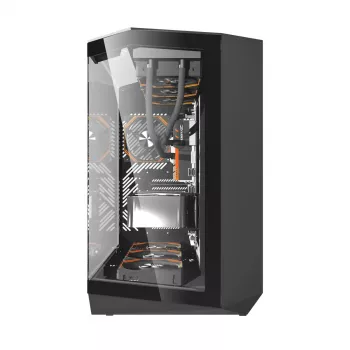 Caixa de PC Darkflash DY470 Full Tower — preto, SPCC, suporta ITX/ATX, HDD 3,5 polegadas/2,5 polegadas, 1x 120 mm traseira, ventoinha lateral de 120 mm