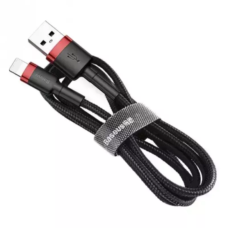 Cabo USB-A para Lightning Baseus CALKLF-C19 2 m — caixa em alumínio, 1,5 A, preto/vermelho