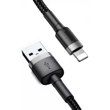 Cabo USB-A para Lightning Baseus Cafule (CALKLF-CG1) — trançado em nylon, QC3.0 1,5 A, 2 m, cinzento/preto