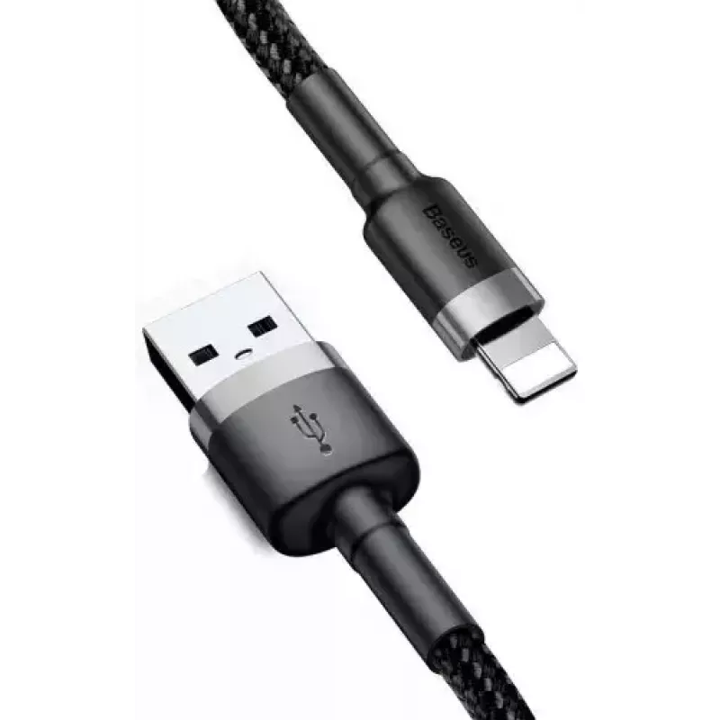 Cabo USB-A para Lightning Baseus Cafule (CALKLF-CG1) — trançado em nylon, QC3.0 1,5 A, 2 m, cinzento/preto