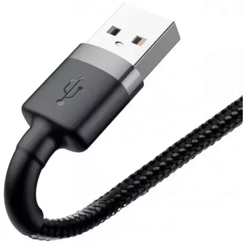 Cabo USB-A para Lightning Baseus Cafule (CALKLF-CG1) — trançado em nylon, QC3.0 1,5 A, 2 m, cinzento/preto