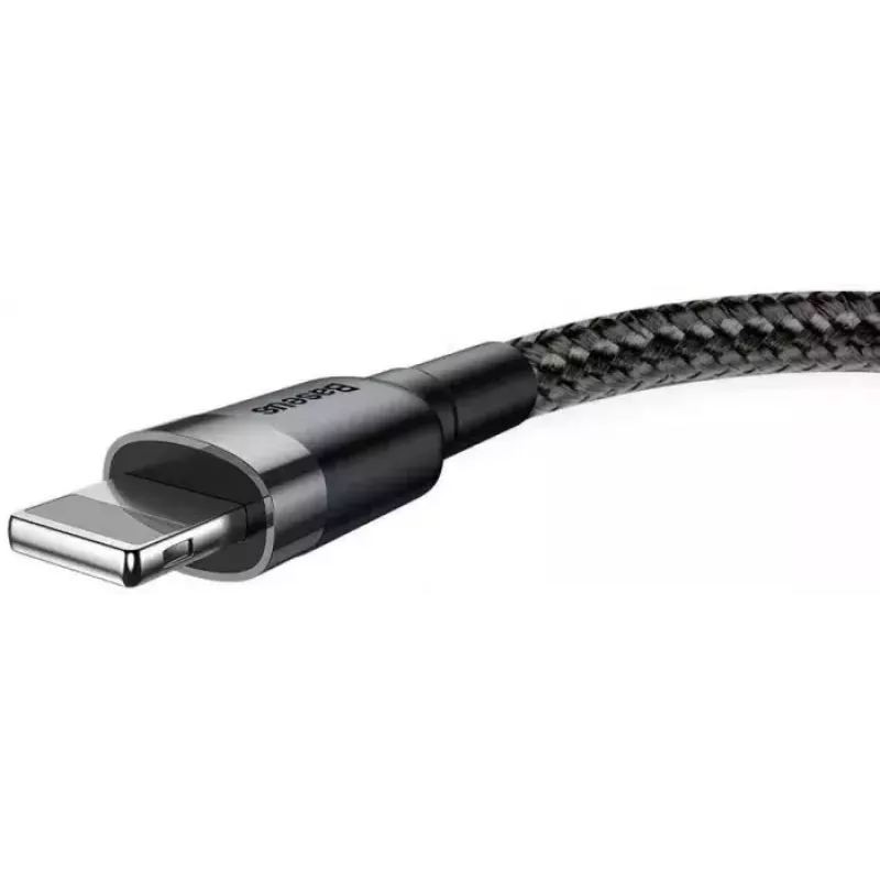 Cabo USB-A para Lightning Baseus Cafule (CALKLF-CG1) — trançado em nylon, QC3.0 1,5 A, 2 m, cinzento/preto