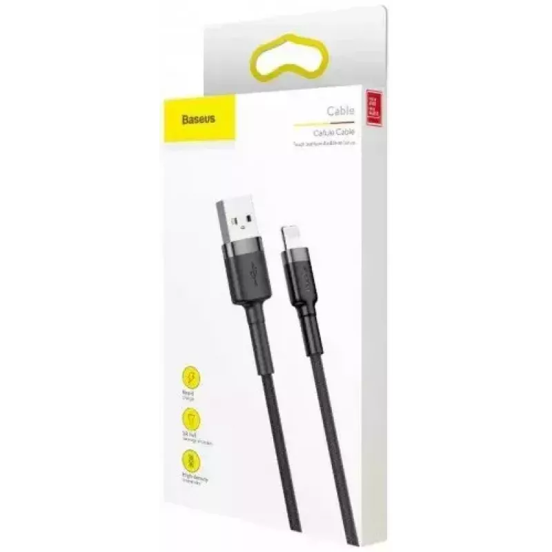 Cabo USB-A para Lightning Baseus Cafule (CALKLF-CG1) — trançado em nylon, QC3.0 1,5 A, 2 m, cinzento/preto