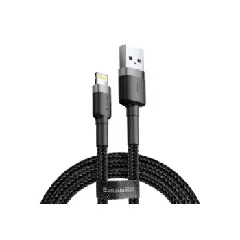 Cabo USB-A para Lightning Baseus Cafule (CALKLF-CG1) — trançado em nylon, QC3.0 1,5 A, 2 m, cinzento/preto