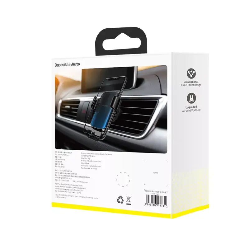Suporte passivo Baseus Glaze Gravity para telemóvel preto