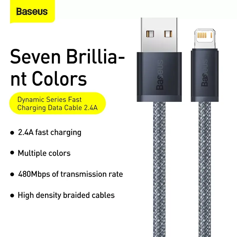 Cabo Baseus Dynamic 2m cinzento Lightning para USB-A