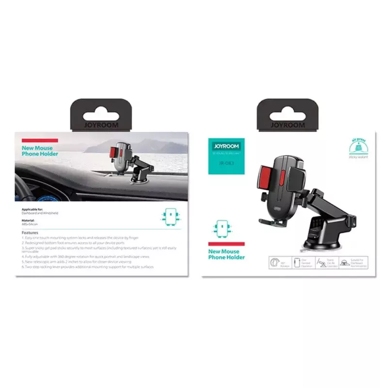 Joyroom JR-OK3 suporte de carro para telemóvel com braço telescópico extensível para painel e para-brisas, rotação de 210°, 4–6,7 polegadas, preto