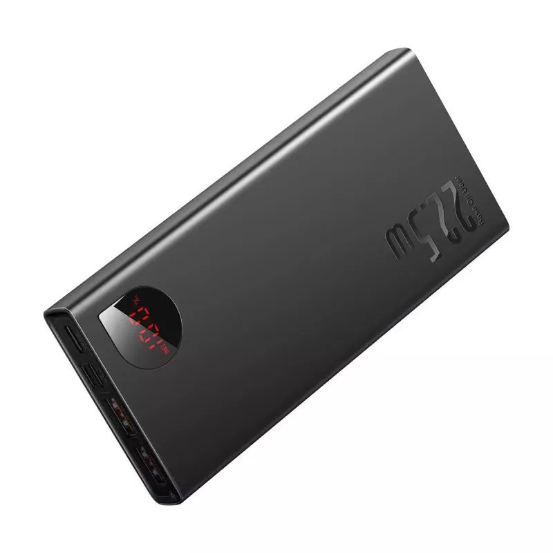 Powerbank Baseus Adaman Metal, iões de lítio 10000mAh, 2xUSB, USB-C, Lightning, MicroUSB 22,5W (preto)