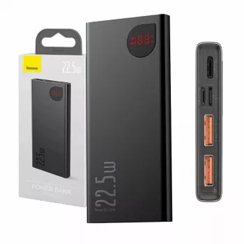 Powerbank Baseus Adaman Metal, iões de lítio 10000mAh, 2xUSB, USB-C, Lightning, MicroUSB 22,5W (preto)