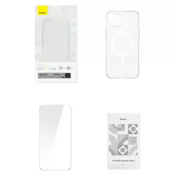 Capa magnética Baseus Magnetic Crystal Clear para iPhone 13, transparente, com proteção de ecrã em vidro temperado