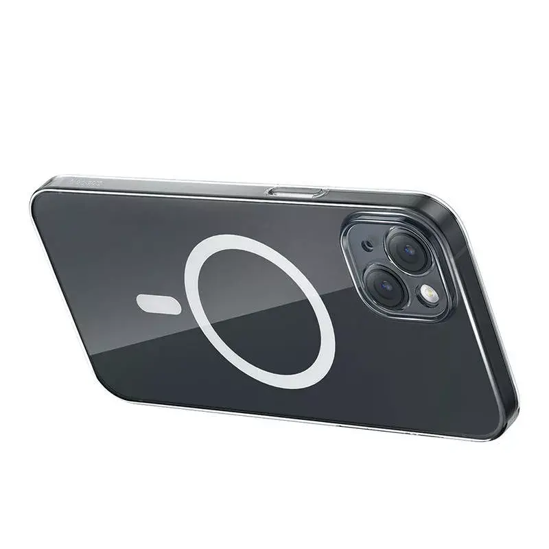 Capa magnética Baseus Magnetic Crystal Clear para iPhone 13, transparente, com proteção de ecrã em vidro temperado