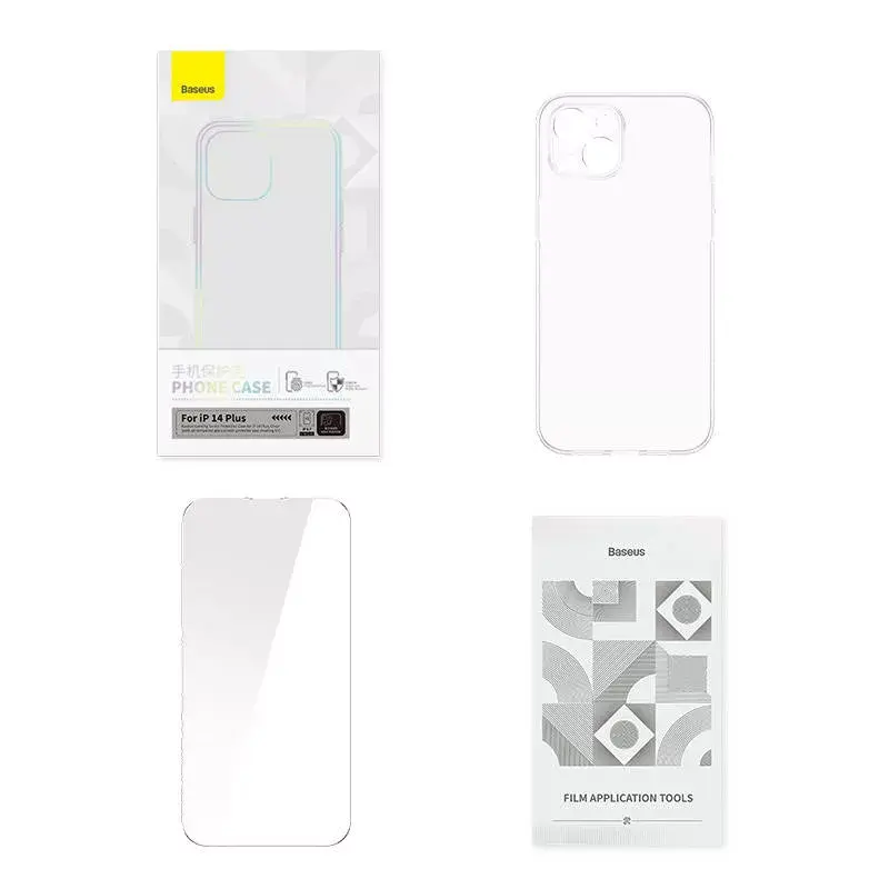 Capa de proteção transparente com vidro temperado da Baseus para iPhone 14 Plus (P60112202201-02)