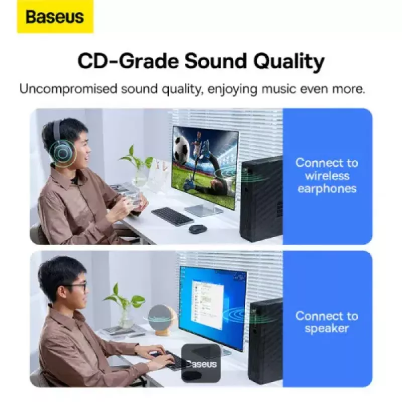 Adaptador Bluetooth mini Baseus BA07 para PC, USB 5.3 recetor dongle Bluetooth sem fios - preto