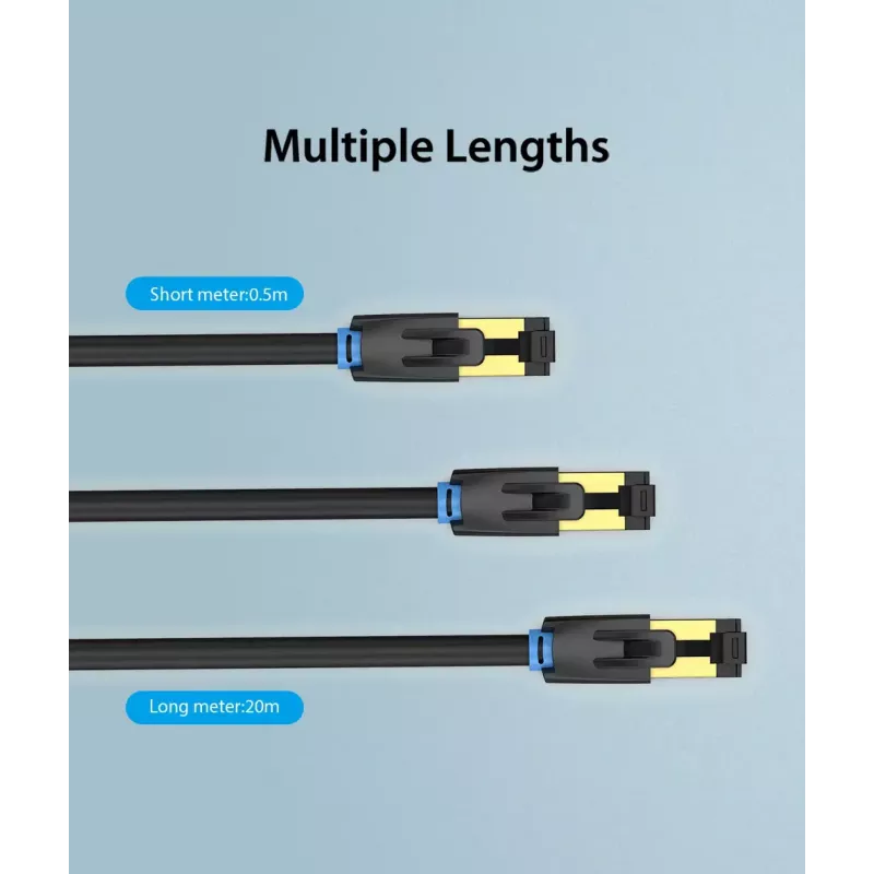 Cabo de rede Vention Cat.8 S/FTP 1 m preto RJ-45 banhado a ouro