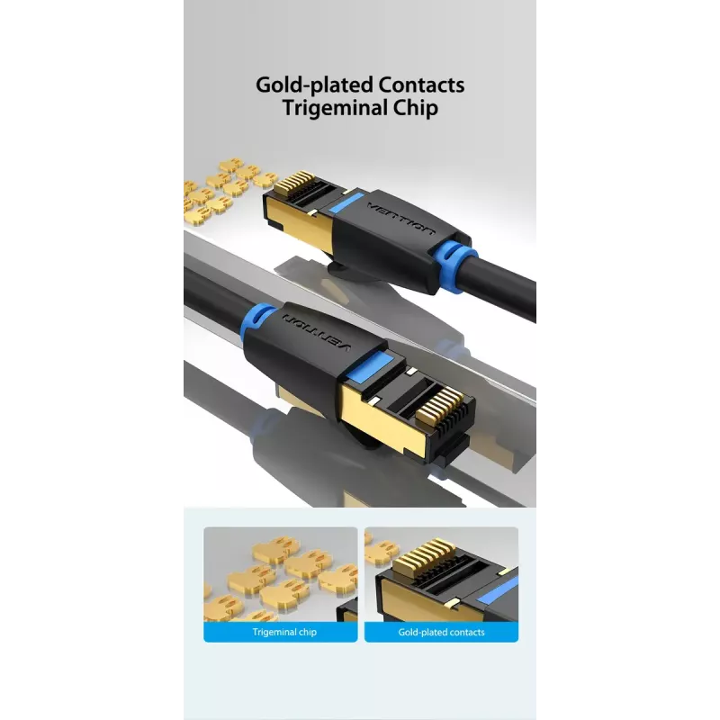 Cabo de rede Vention Cat.8 S/FTP 1 m preto RJ-45 banhado a ouro