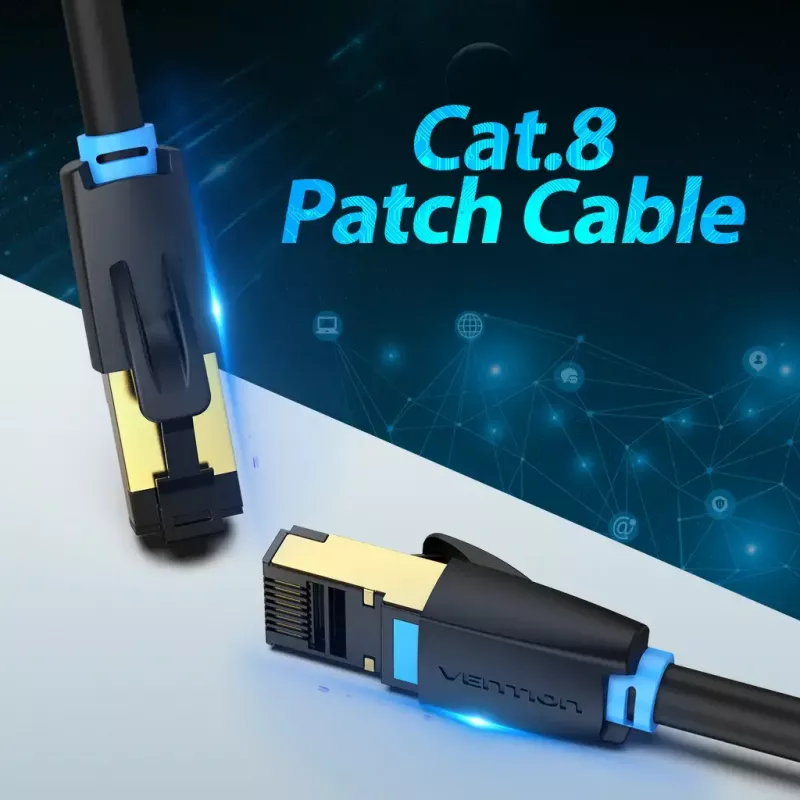 Cabo de rede Vention Cat.8 S/FTP 1 m preto RJ-45 banhado a ouro