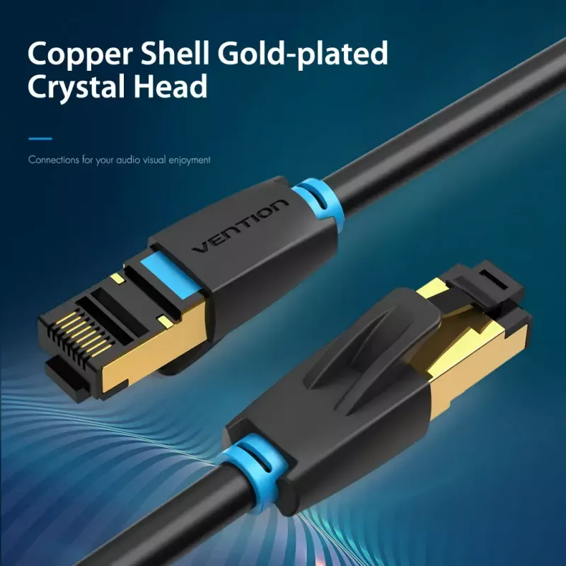 Cabo de rede Vention Cat.8 S/FTP 1 m preto RJ-45 banhado a ouro