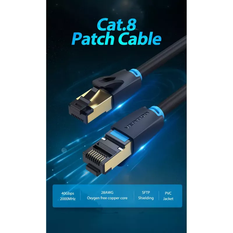 Cabo de rede Vention Cat.8 S/FTP RJ-45 para RJ-45 3 m, 40GbE, 2000 MHz, preto