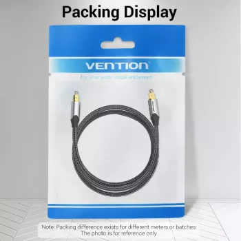 Cabo de fibra ótica Vention 3 m TOSLINK macho para macho, cinzento, revestimento em nylon, contactos banhados a ouro