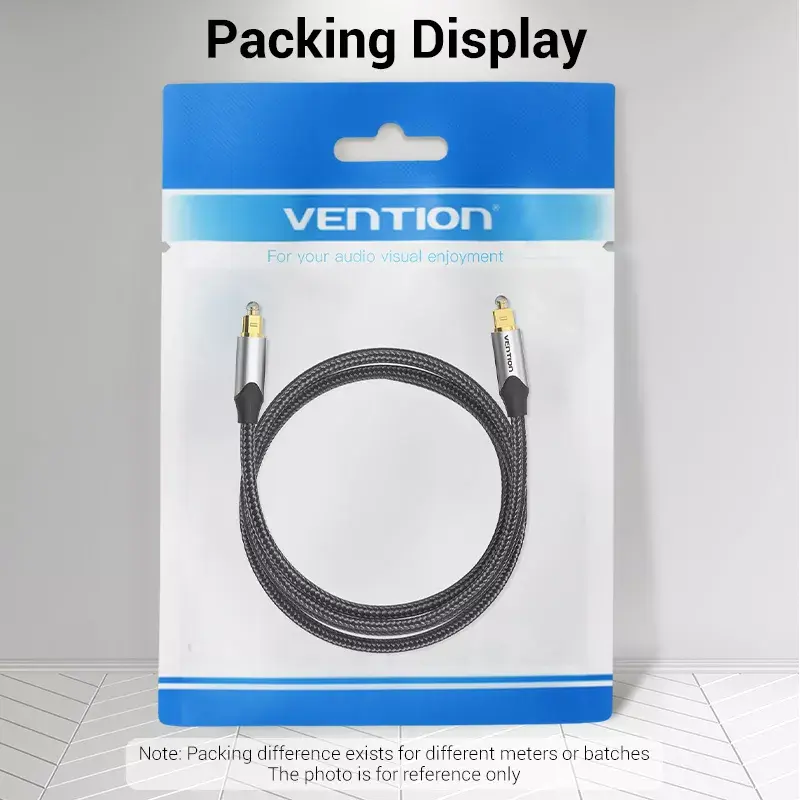 Cabo de fibra ótica Vention 3 m TOSLINK macho para macho, cinzento, revestimento em nylon, contactos banhados a ouro