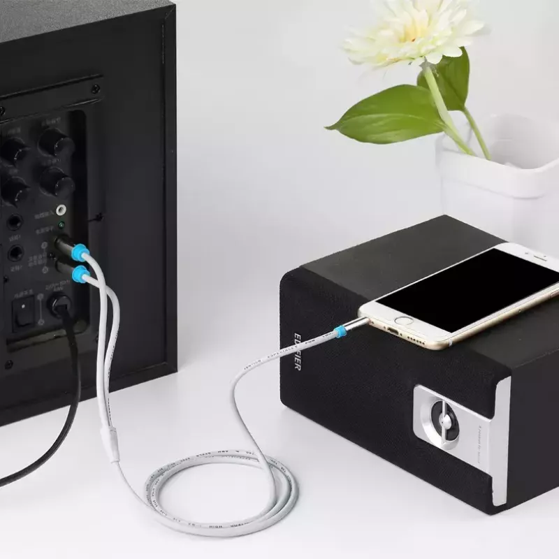Cabo de áudio Vention 3,5 mm jack para 2× RCA macho, 3 m, preto, contactos banhados a ouro