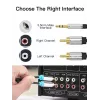 Cabo de áudio Vention 3,5 mm jack para 2× RCA macho, 3 m, preto, contactos banhados a ouro